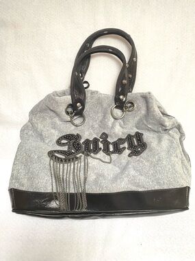 Y2K Juicy Couture Daydreamer Velour Bag Tote Gray Gothic Logo Heart Charm NWT